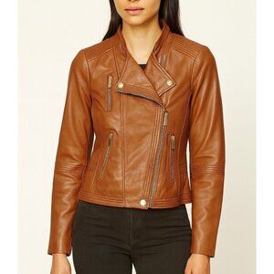 Michael Kors Moto Genuine Leather Biker Jacket size XS Brown